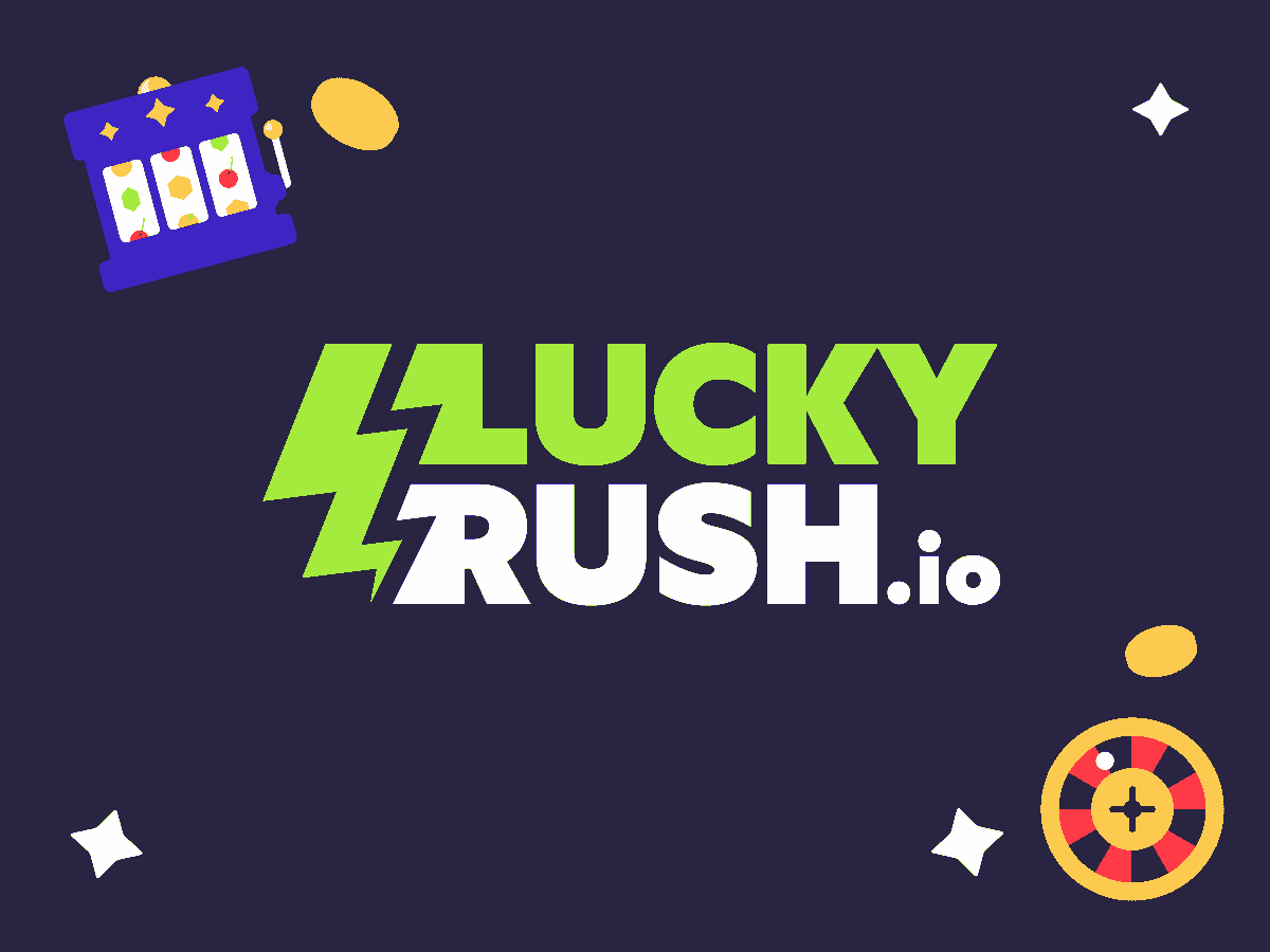 LuckRush.io Casino logo with slot machine and roulette artwork